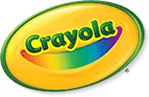 Crayola logo with green text on a yellow oval background featuring a rainbow gradient.
