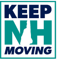 Logo with the text KEEP NH MOVING in bold letters; the