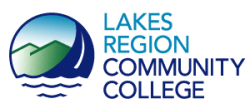 Lakes Region Community College logo with a graphic of mountains, water, and sky next to the college name in blue text.