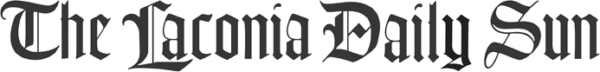 Blackletter-style text reads The Laconia Daily Sun on a black background.