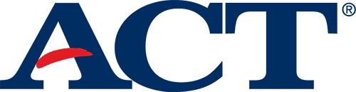 ACT logo in blue capital letters with a red curved line under the letter "A" and a registered trademark symbol above the "T".