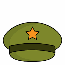 Illustration of a green military-style cap with a yellow star on the front and a dark green band above the brim.