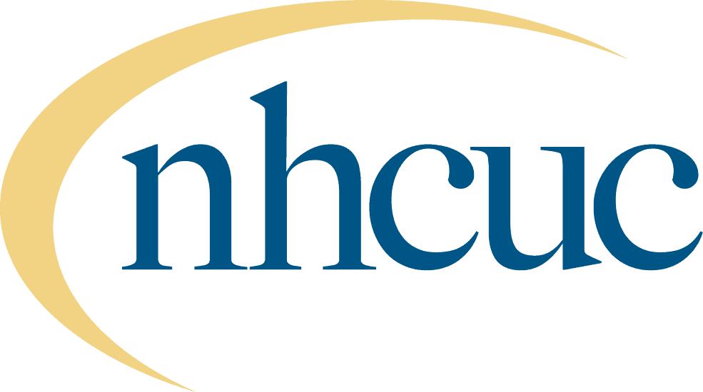 Logo for the New Hampshire College & University Council, featuring the acronym "nhcuc" with a curved gold line