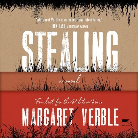 book cover for stealing: a novel by margaret verble, featuring grass silhouettes and a quote from npr, labeled as a pulitzer prize finalist.