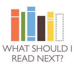 Illustration of five colorful vertical books and a dotted outline of a sixth book above the text "What Should I Read Next?.